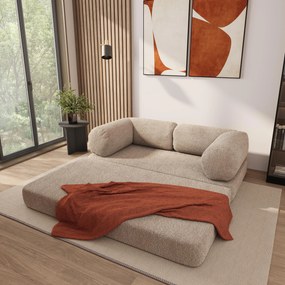 Masseno Sofa piankowa EIREN z funkcją spania, Kanapa z pianki do salonu, Bezmontażowa, Tkanina bucle – Beżowy QUELLE 05