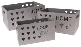 Zestaw drewnianych skrzynek Home, 3 szt., szary