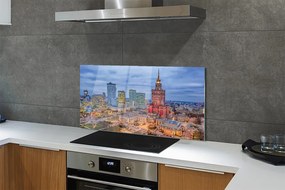 Szkło do Kuchni na Ścianę Panorama Warszawy o Zachodzie Słońca