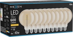 Mexen Vintis 10x żarówka filament spirala LED E27, G125, 8W, Ciepła - 2200K, 600 lm, amber - L168-E27-0822-50x10