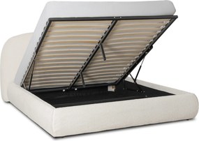 Łóżko Tapicerowane 160x200 cm ROSSO ze Stelażem i Pojemnikiem Dwuosobowe Boucle Kremowe