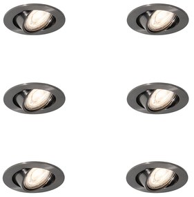 Set van 6 moderne inbouwspots gunmetal GU10 50mm rond kantelbaar - Cisco Nowoczesny Oswietlenie wewnetrzne