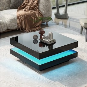 Stolik kawowy kwadratowy - 70 x 70 x 36 cm - z diodami LED 16 kolorów - płyta wiórowa - czarny