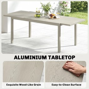 Outsunny Stół Ogrodowy Rozkładany 154/214 x 85 cm Aluminiowy Stół Jadalniany dla 8-10 Osób z Imitacją Drewna Jasnoszary | Aosom PL
