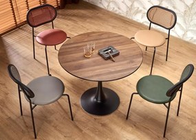 Stół Kinzly 90 cm – elegancki okrągły stół z orzechowym blatem z MDF i czarną metalową nogą do kuchni