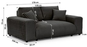 Ciemnoszara sztruksowa sofa 178 cm Justin – Ropez