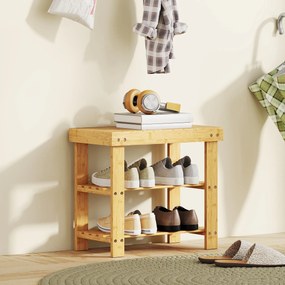 HOMCOM Ławka na buty z bambusa, regał na buty z 2 półkami, siedzisko, do przedpokoju, 50x28x45cm, naturalna