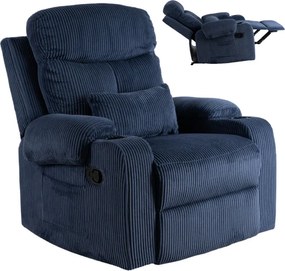 Fotel Rozkładany z Podnóżkiem TORRES Granatowy Sztruksowy Nowoczesny