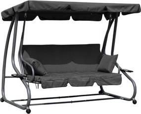 Huśtawka ogrodowa 3-osobowa z funkcją spania i daszkiem Valencia, szary