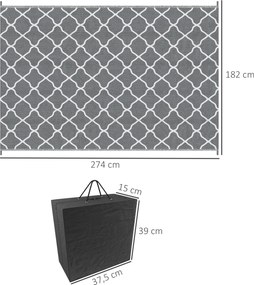 Outsunny Dywan zewnętrzny wytrzymały odporny na warunki atmosferyczne z wzorem siatki 182 x 274 cm Szary | Aosom PL