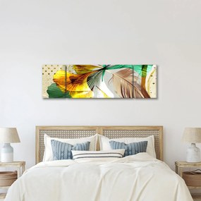 Obraz - Liście z piórami (170x50 cm)