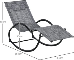 Outsunny Fotel bujany ogrodowy Leżak, w tym Poduszka pod głowę, 155 cm x 61cm x 88 cm, Szary
