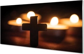 Szklany Panel Krzyż w Blasku Świec