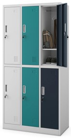 Szafka socjalna ubraniowa BHP szaro-wielokolorowa: 6-drzwiowa IGOR, 900 x 1850 x 450 mm