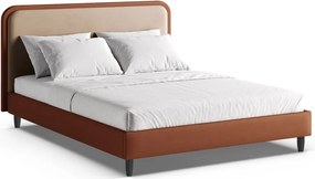 Ceglaste tapicerowane łóżko dwuosobowe ze stelażem 200x200 cm Aveline – Micadoni