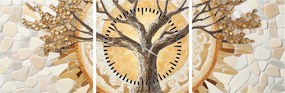 Obraz – Złote drzewo życia w mozaice (z zegarem) (90x30 cm)