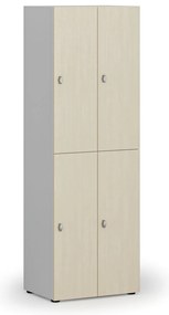 Drewniana szafka skrytkowa S4, 4 schowki, demontaż, zamek obrotowy, szary/brzoza