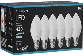 Mexen Nova 6x żarówka LED E14, C37, 4W, Zimna - 6500K, 420 lm - L102-E14-0465-01x06
