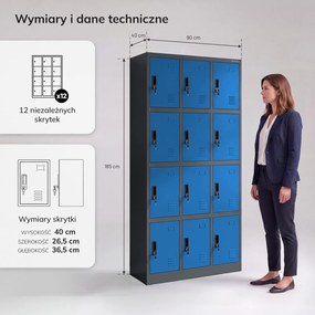 Szafa BHP z 12-skrytkami 90x40x185 cm Marcin, antracyt/niebieski