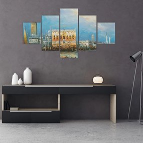 Obraz - Gondola przejeżdżająca przez Wenecję, obraz olejny (125x70 cm)