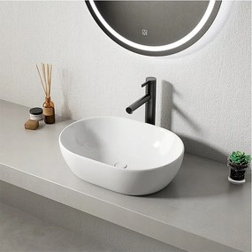 Umywalka nablatowa, ceramiczna, biała, owalna, połysk 49 x 35 cm
