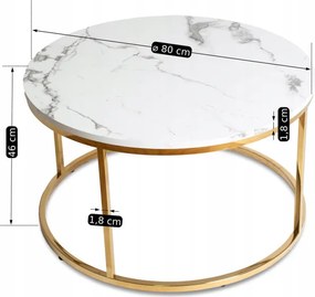 Stolik Kawowy CLIFF MAX 80 cm Biały Marmur/Złoty Nowoczesny Glamour