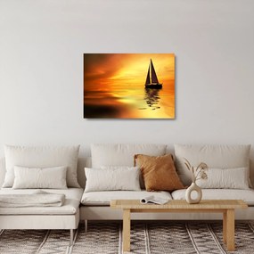 Obraz na szkle - Żaglówka o zachodzie słońca (70x50 cm)