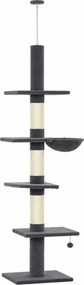 PawHut Drapak sufitowy 225–255 cm regulowany Drapak dla kota z 5 poziomami 3 słupkami z sizalu, hamak, platformy | Aosom PL