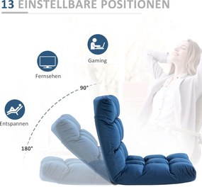 HOMCOM Sofa podłogowa z materacem Niebieska Regulowane oparcie Pluszowy materiał dla gości 55x71x53,5 cm | Aosom PL
