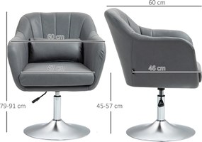 HOMCOM Obrotowy fotel biurowy, regulowany na wysokość, poliester, metal, 60 x 60 x 79-91 cm, Ciemnoszary