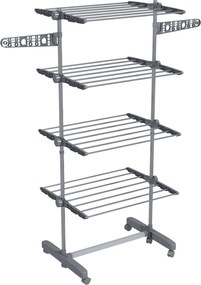 HOMCOM Stojak do prania, suszarka 5 poziomów, składany, system One-Click, 142 cm x 55 cm x 172 cm, Szary + Srebrny | Aosom PL