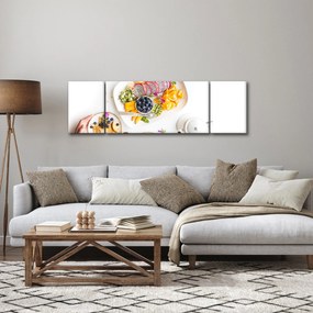 Obraz talerzy z owocami na stole (170x50 cm)