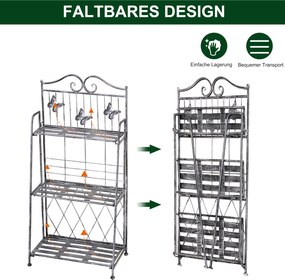 Outsunny Metalowy Regał na Kwiaty 3 Poziomy Składany Stojak na Rośliny Design Ogrodowy Srebrny 44x25x96cm | Aosom PL
