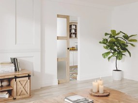 Drzwi przesuwne chowane w ścianie z 3 szybami - wys. 205 x szer. 63 cm - płyta MDF naturalna - Matowe szkło hartowane - ACOSTA II