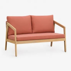 Sofa Dwuosobowa Z Drewna Akacjowego I Plecionej Liny Kaela Jasny Akacjowy Brąz & Tkaniny Terracota - Sklum