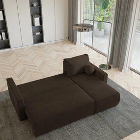 Masseno Narożnik SORGE z funkcją spania i pojemnikiem na pościel Narozniki L, Rozkładana sofa - Brązowy, POSO 06 + KRONOS 06