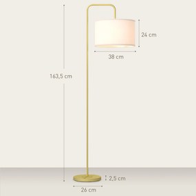 HOMCOM Lampa stojąca z włącznikiem nożnym, lampa podłogowa z materiałowym abażurem, stal, złota | Aosom PL