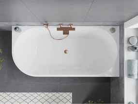 Mexen Mia wanna wolnostojąca narożna prawa 140 x 75 cm, biała, przelew miedź szczotkowana - 52691407500P-65