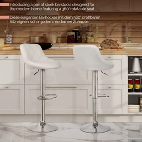MIADOMODO Stołek barowy 2 szt, bez podłokietnika, biały
