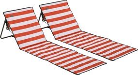 Outsunny Leżak plażowy, składany, regulowane oparcie, kieszeń na boku, miękka poduszka, stalowa rama, Czerwony, 142x51x40cm