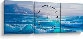 Obraz - Obraz olejny przedstawiający morze z mewami (z zegarem) (90x30 cm)