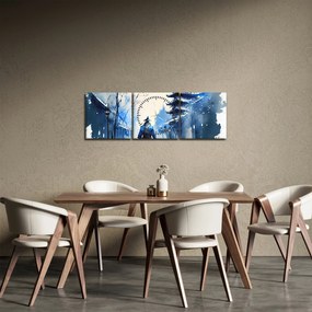Obraz - Samuraj, akwarela (z zegarem) (90x30 cm)