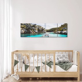 Obraz - Plaża z żaglówką (170x50 cm)