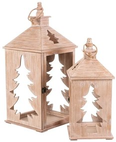 Zestaw latarni drewnianych Choinka, 2 szt., naturalny