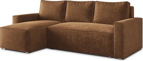 Masseno Narożnik POTARO z funkcją spania i pojemnikiem na pościel Narozniki L, Rozkładana sofa - Jasnobrązowy, LUMO 35