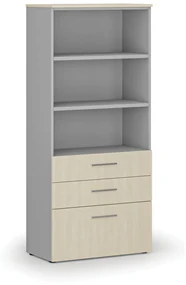 Szafa biurowa z kombinowanymi szufladami PRIMO GRAY, 1781 x 800 x 420 mm, szary/brzoza