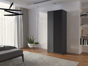 Szafa Otwierana Dwudrzwiowa Z LAMELAMI 80cm x 200cm ANTRACYT| Półki + Wieszak