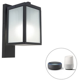 Zewnetrzna Inteligentna lampa ścienna zewnętrzna czarna z żebrowanym szkłem włącznie z Wi-Fi A60 - Charlois Nowoczesny Oswietlenie zewnetrzne