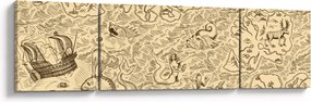 Obraz - Zabytkowa mapa, ilustracje (170x50 cm)