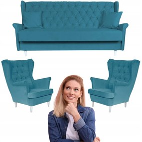 Zestaw mebli wypoczynkowych do salonu sofa 2 fotele NIEBIESKI Family Meble